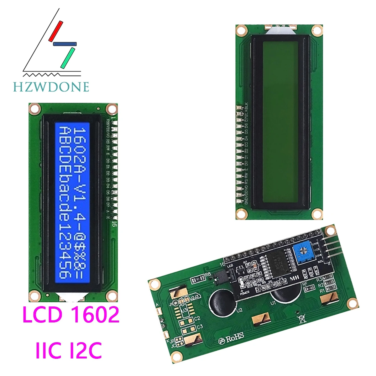 LCD1602 1602 Moduł LCD Niebieski / Żółty Zielony Ekran 16x2 Wyświetlacz LCD PCF8574T PCF8574 IIC I2C Interfejs 5V dla arduino