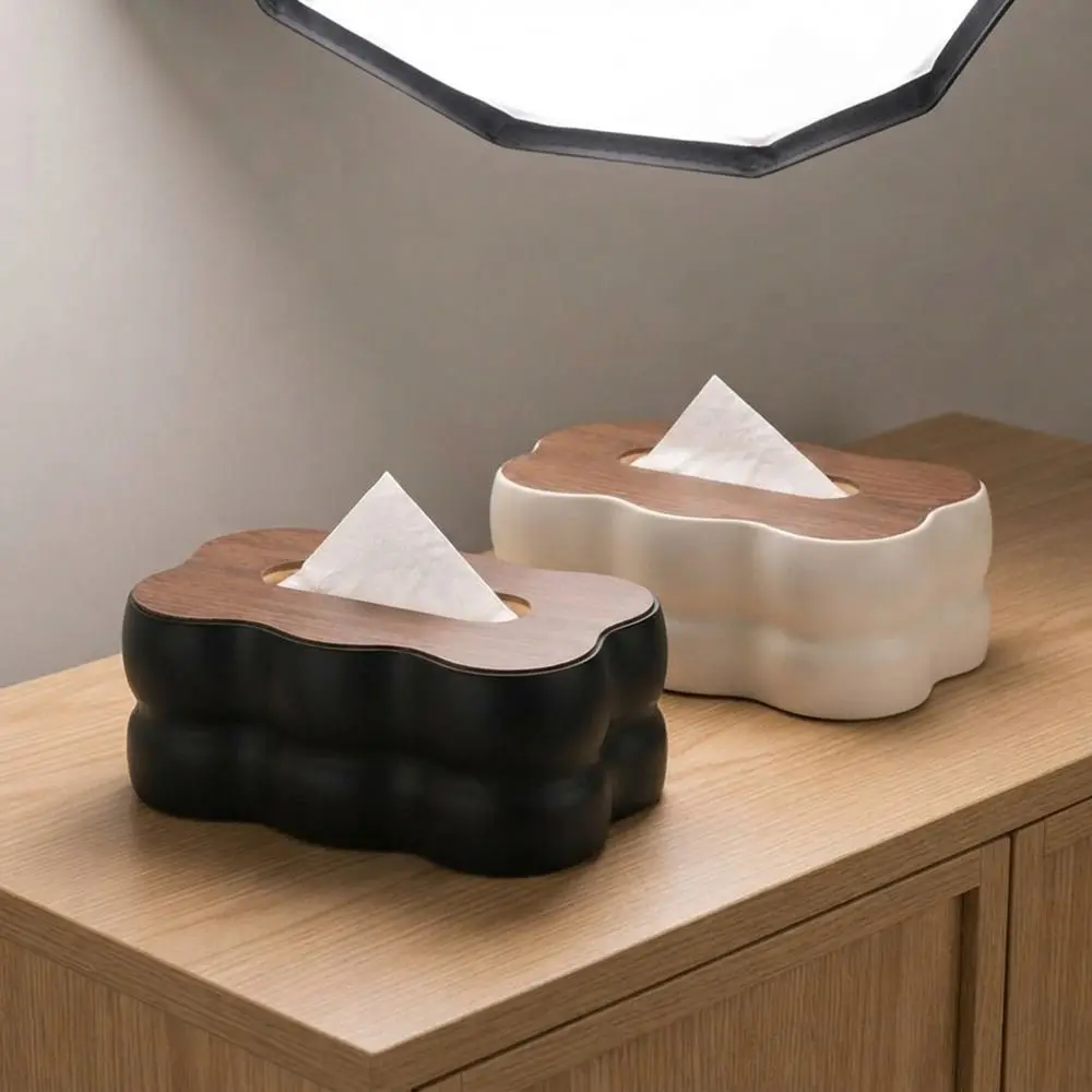 Decorative Plastic Cloud Shape Tissue Box Large Capacity Removable Wood Lid Napkin Holder with Cover Desktop Tissue Box Bathroom
