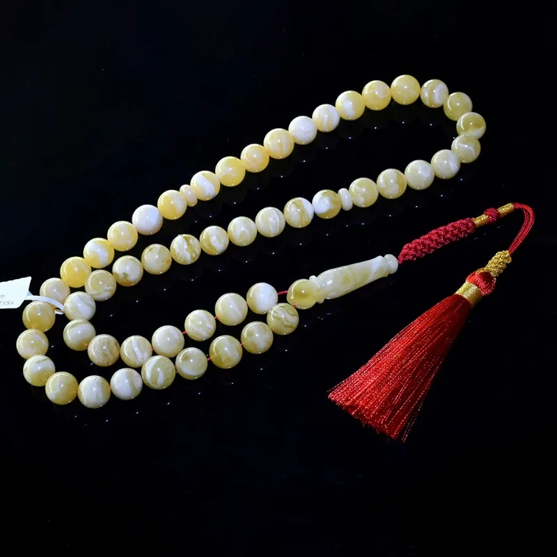 

Amber Beads Tiger Rosary Muslim, Amber Yellow and White Natural Amber Rosary