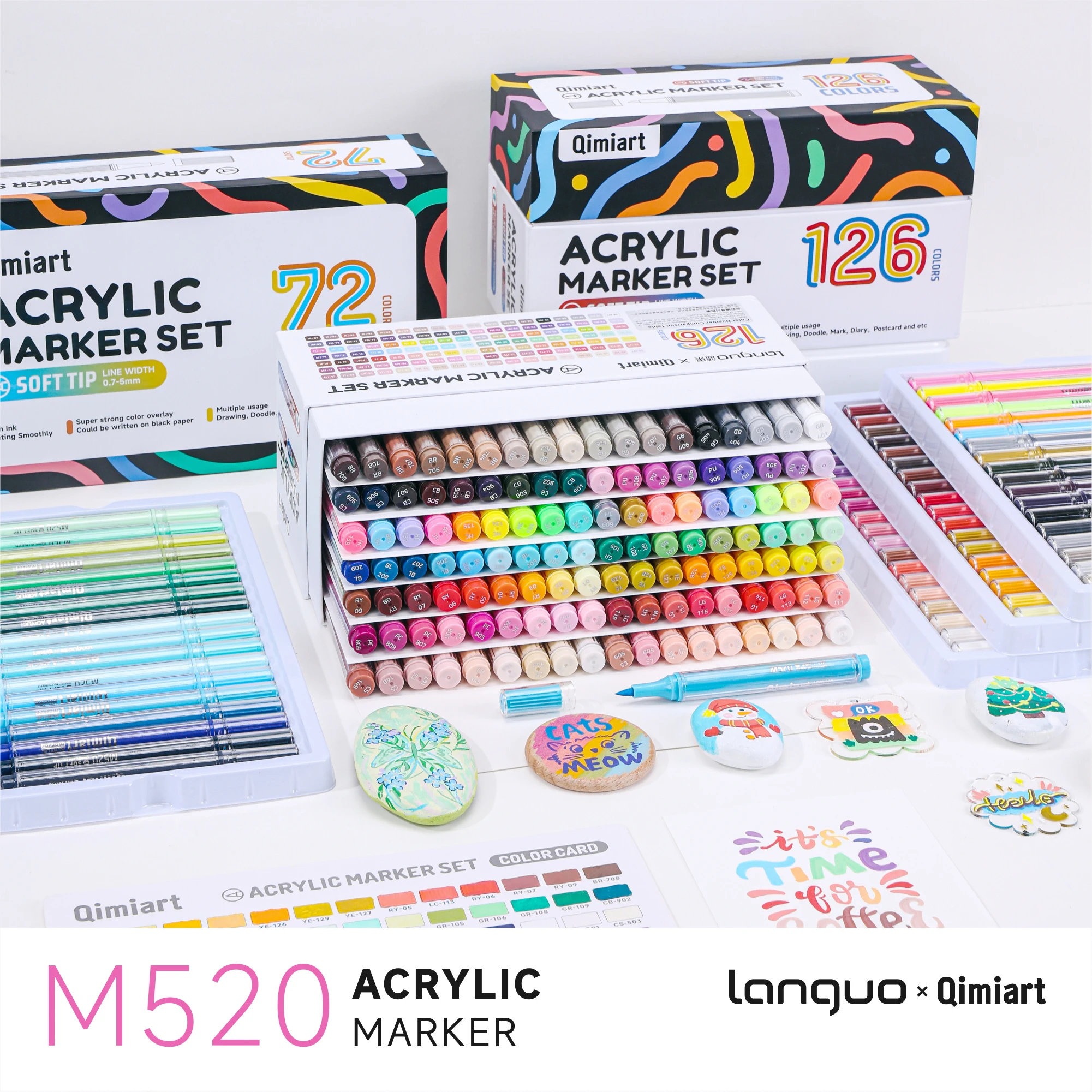 

LANGUO Acrylic Markers Soft Brush Tip Paint Marker 72/126 Colors Acrylic Paint Pen Set for Rock Canvas Wood Coloring DIY Crafts