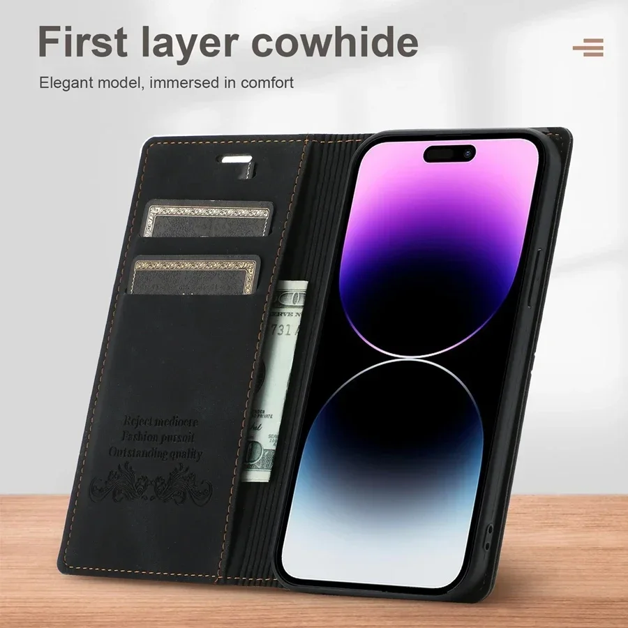 Wallet Fantastic Suction Card Slot Magnetic Flip Leather Case For iPhone 16 Pro Max 15 14 13 12 11 X XR XS SE4 SE3 SE2 8 7 Plus
