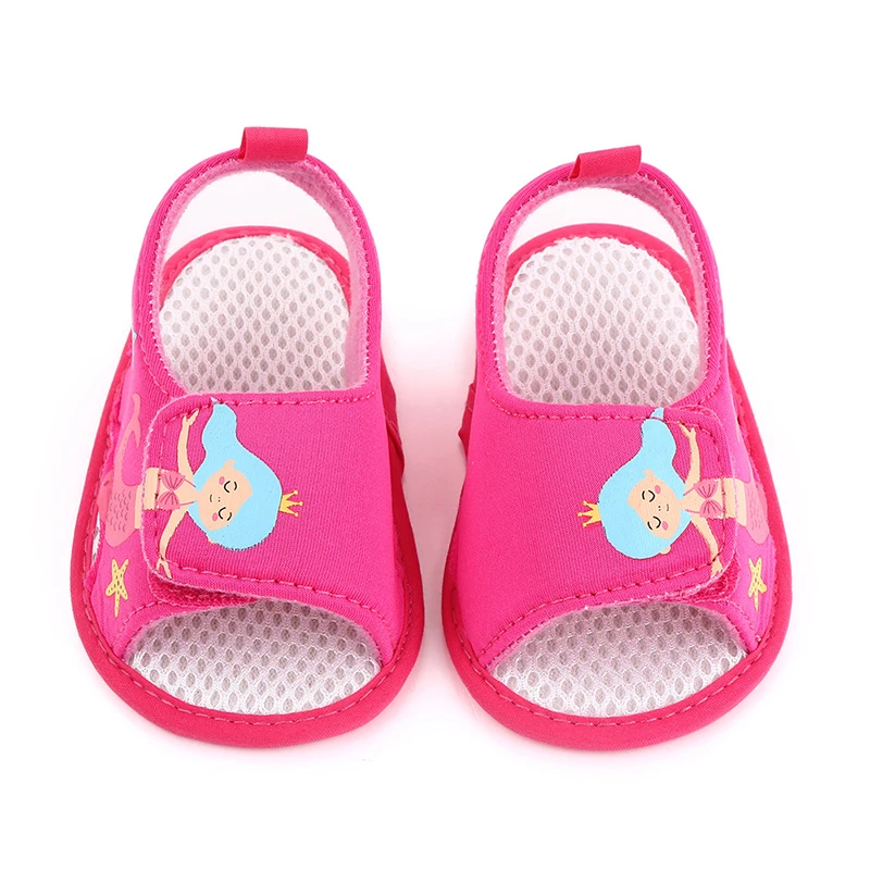 Newborn Baby Sandal Cartoon Mermaid Flats Shoes for Infant Girls Non-slip Breathable Soft Soles Crib Shoes Summer First Walker