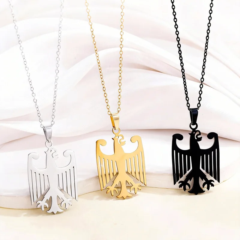 Stainless Steel Eagle Crest Pendant Necklace Men Women Industrial Punk Gothic O Chain Unisex Street Fashion Jewelry Accessory