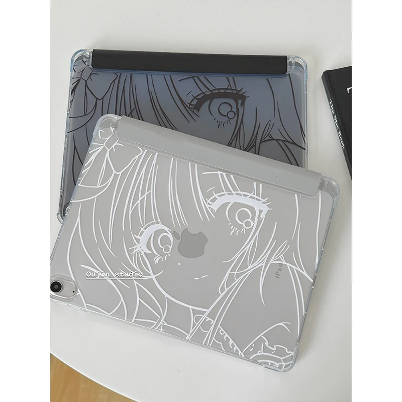 Lovely Ins Black White Girl Anime 3Fold iPad Case For iPad Pro 11 13in 2025 iPad Pro 12.9in Air7 10th 11th M4/5 Protected Cover