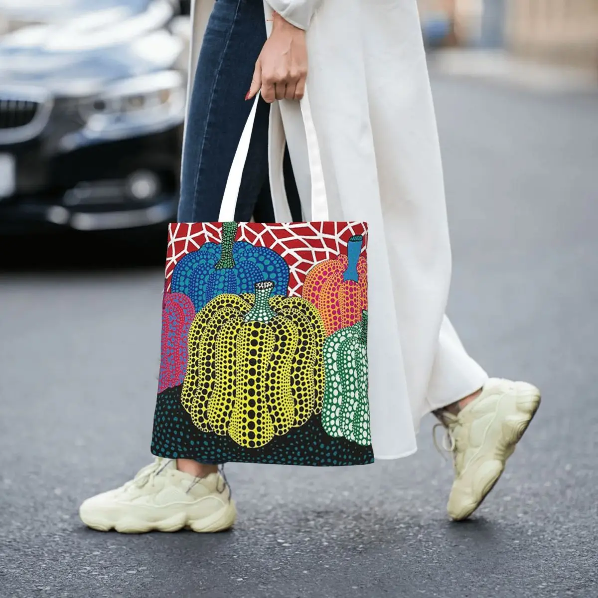 Yayoi Kusama Polka Pumpkin Shopping Bags Reusable Canvas The Tote Bag Girls Shoulder Tote Travel Handbag