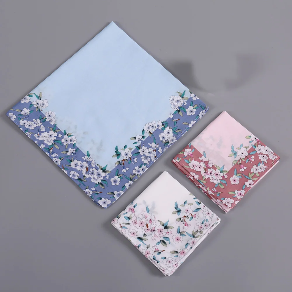 3-Pack of Women's Pure Cotton Printed Handkerchiefs, Wedding and Bride Souvenirs, Romantic Flower Handkerchiefs, Suitable for All Seasons