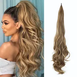 30Inch Synthetische Paardenstaart Lange Golvende Gelaagde Flexibele Wikkel Rond Nep Pony Tail Hair Extensions Golf Haarstuk Voor Vrouwen