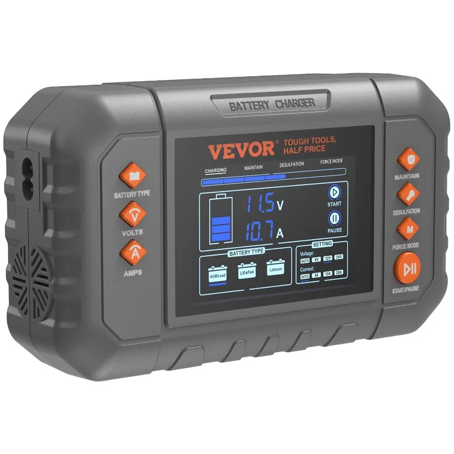 

Smart Battery Charger 20Amp Lithium LiFePO4 LeadAcid AGM Gel SLA Car Battery Charger with LCD Display Trickle Charger Maintain