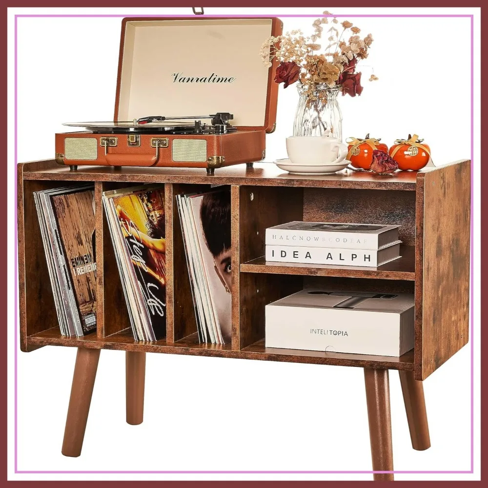 

Large Record Player Stand with Vinyl Storage, Holds 300lb, Wood Turntable Cabinet for Albums, Brown