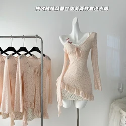 Gentle Style Lace Patchwork Sweet Two Piece Set Dress Summer 2024 New Suspender Dress Suit