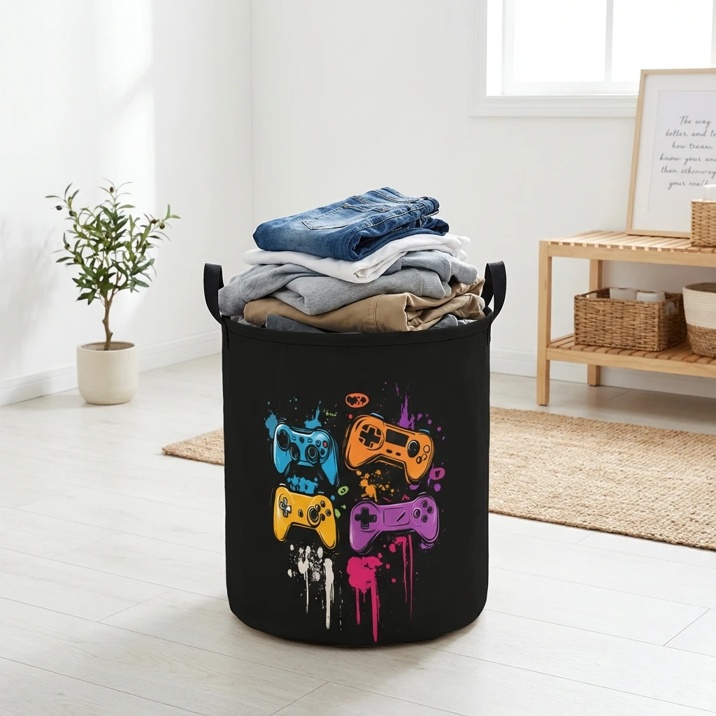 Game machine, laundry basket, foldable large capacity canvas storage bucket, children's toys, clothing storage, home bathroom