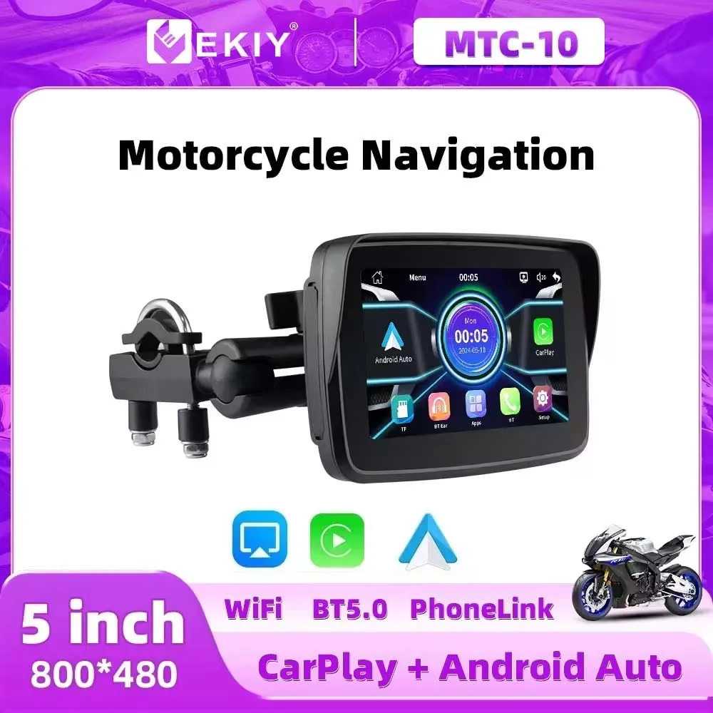 EKIY Tela de exibição de navegação portátil para motocicleta CarPlay Monitor automotivo Android sem fio para motocicleta