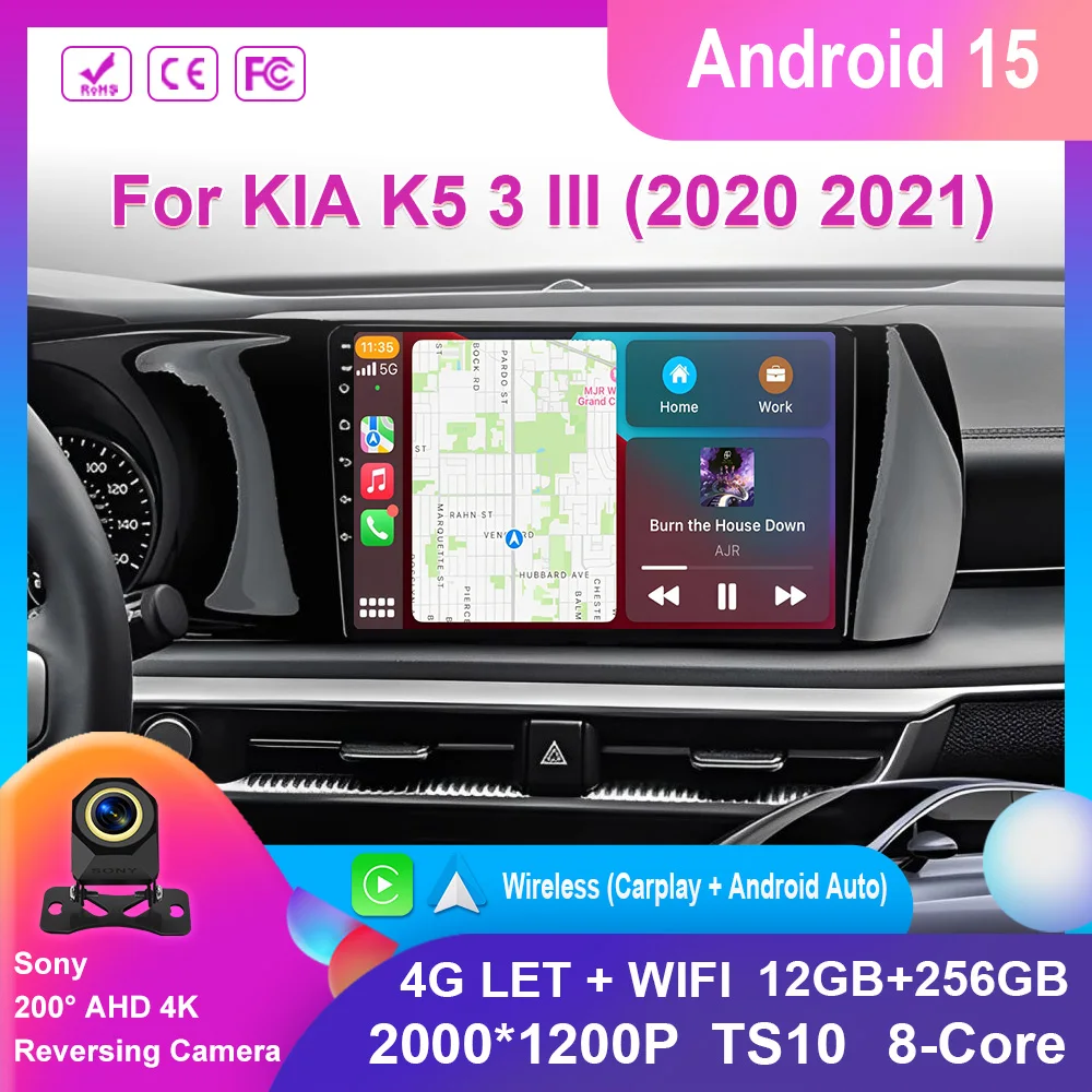 

For KIA K5 3 III 2020 2021 Video Player Android Auto Car Radio GPS QELD Navigation Multimedia WIFI 4G Stereo Carplay No 2din DVD