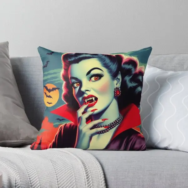 Vintage Vampire Woman  Printing Throw Pillow Cover Comfort Anime Car Decorative Bedroom Soft Bed Pillows not include One Side