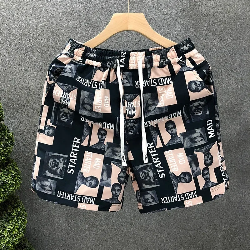 Cartoon Print Trend Fun Latest Casual Loose Straight Shorts Beach Mini Pants Men's Summer Handsome Young Boys Short Trousers