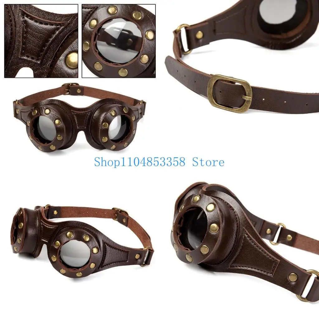 

652F Adjustable PU LeatherVintage Steampunk Goggles Halloween Cosplay Cosplay Accessories Women Decorative Glasses for Riding