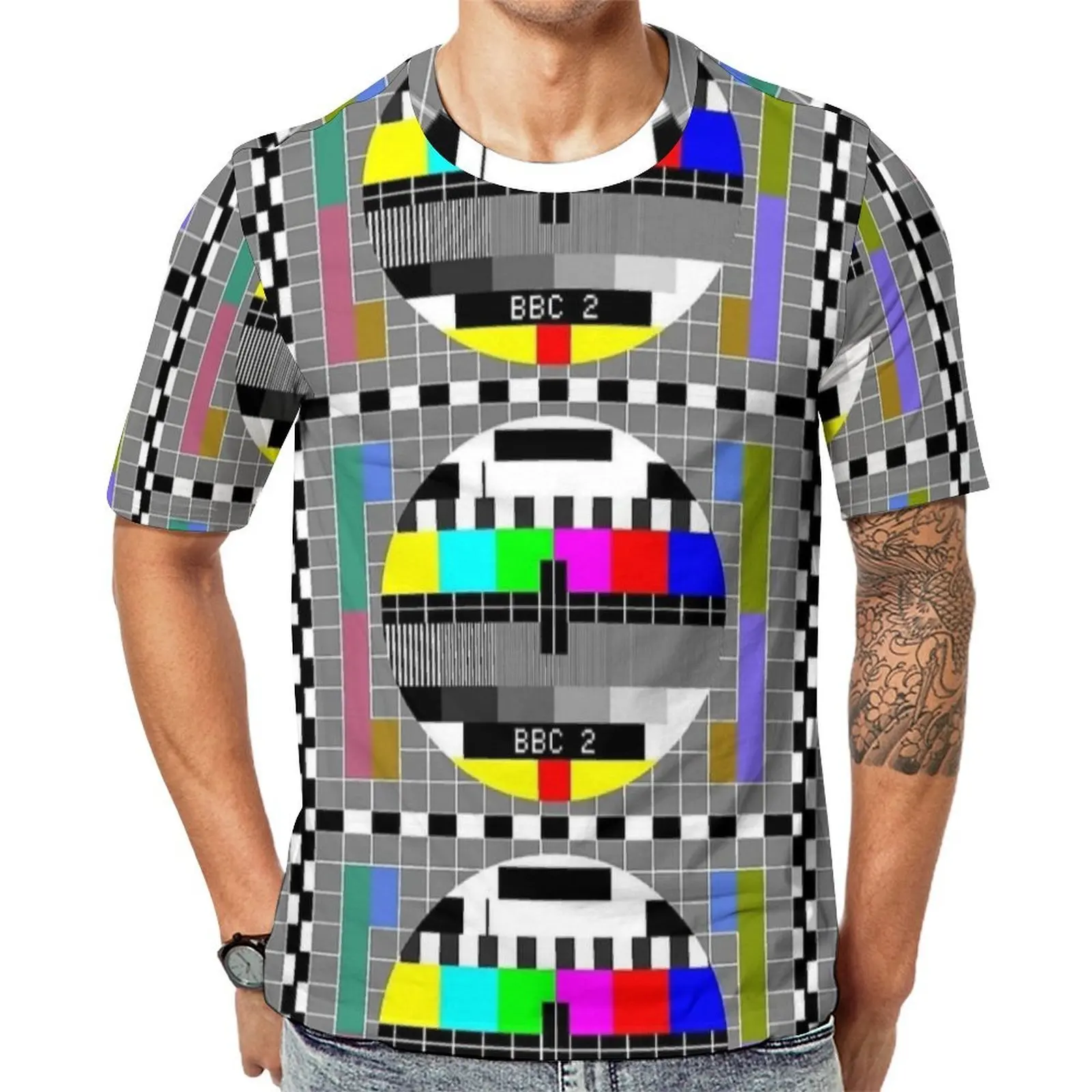 TV Test Image Test Card Print T Shirt For Men O Neck T Shirts Summer Fashion Clothing Street Style Oversized Tee Shirt Gift Idea