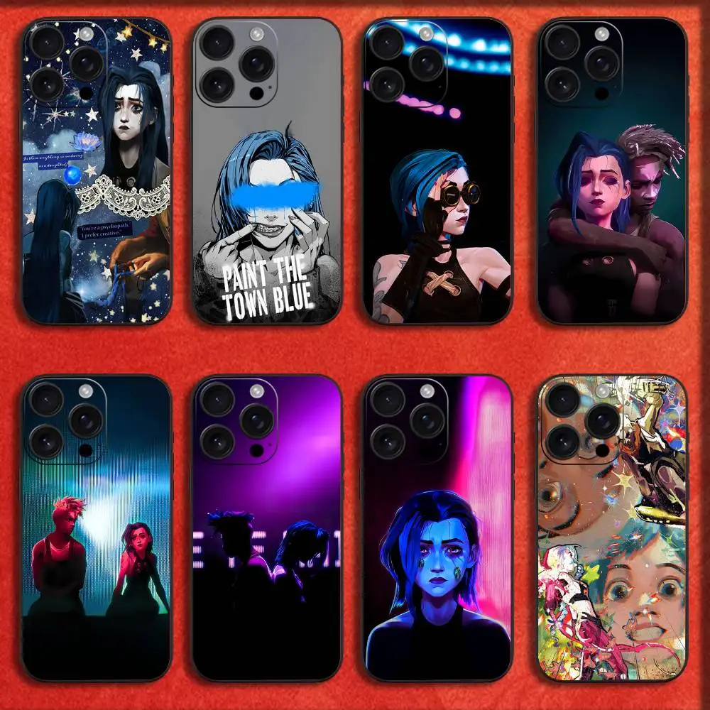 

Phone Case For iPhone 16,15,14,13,12,11,Pro,XS,Max,XR,Plus,E,Mini Black Shockproof Cartoon Game Ekko Jinx Arcane Cover