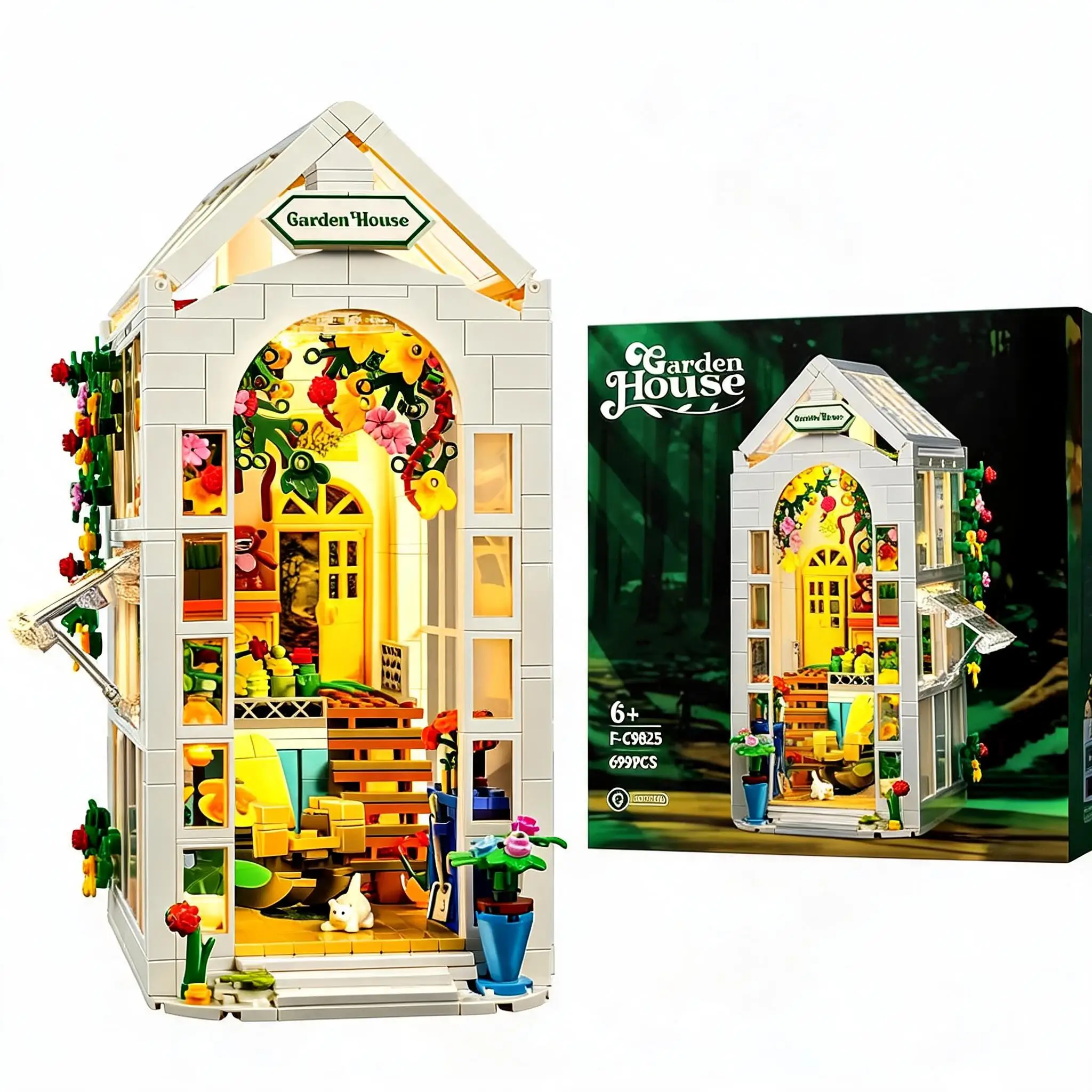 Flower House Building Blocks Set with LED Lights - Garden Greenhouse Model Bricks Home Decor Toys Gift for Kids Age 8-12