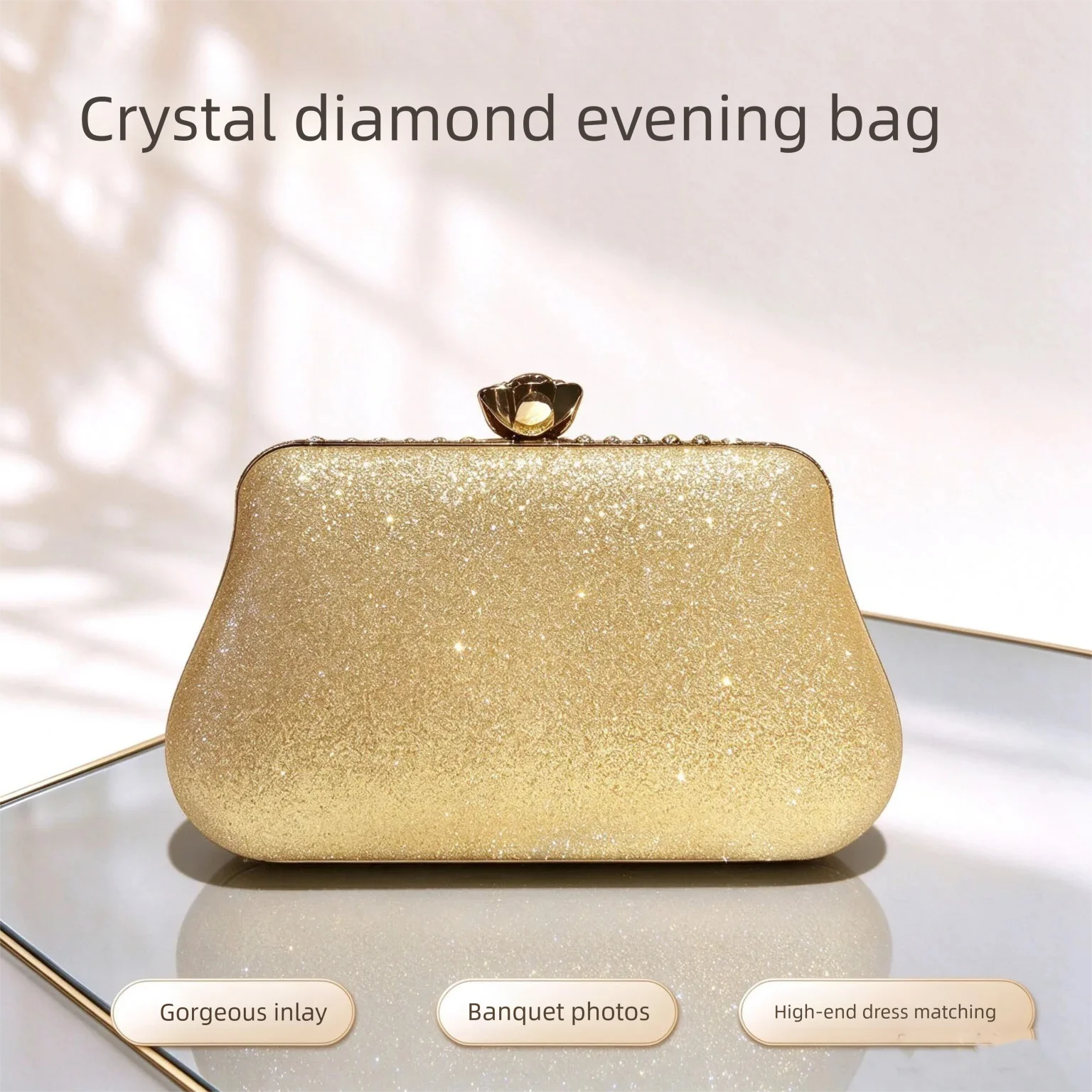 Women Bling Full Rhinestone Small Square Clutch Bag Luxury Inlaid Water Diamond Banquet Party Handbag
