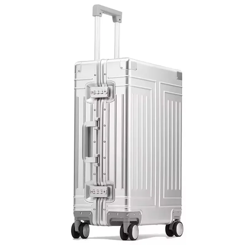 100% Aluminum-magnesium Alloy Travel Suitcase Rolling Luggage 20/24/28 inch Trolley Luggage Carry-On Cabin Suitcase Bag TSA Lock