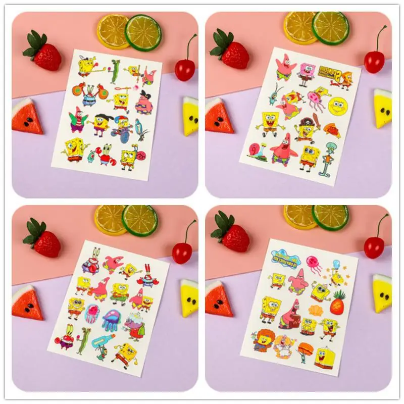 4Pcs New Cartoon Spongebob Temporary Tattoo Stickers Waterproof Funny Cartoon Kids Girls Birthday Gift Reward Toy