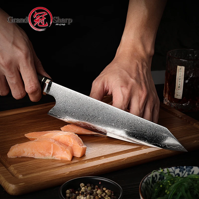 Japanese Kitchen Knife Damascus Stainless Steel 67 Layers Kiritsuke Blade Ebony Handle Chef Cooking Slicing Tool Premium