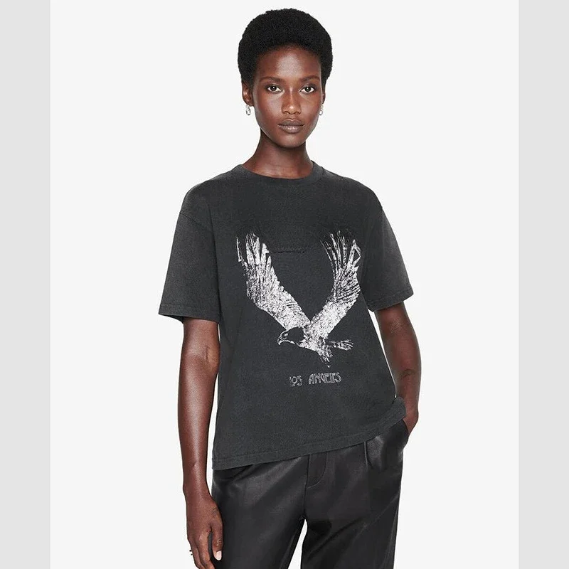 

Лето 2022, новая женская черная футболка с короткими рукавами и принтом «Слаженная снежинка», жареный цвет, стираная вода