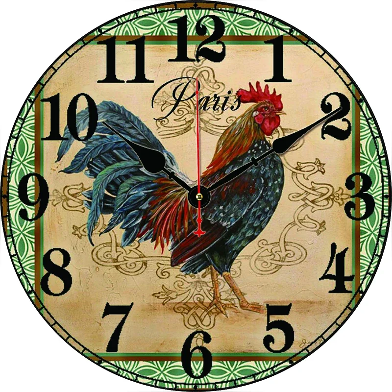 Retro Rooster Custom Clock Round Digital Wall Clock Large Silent Clock Family Lovers Friends Gifts Wall Home Bedroom Decorative