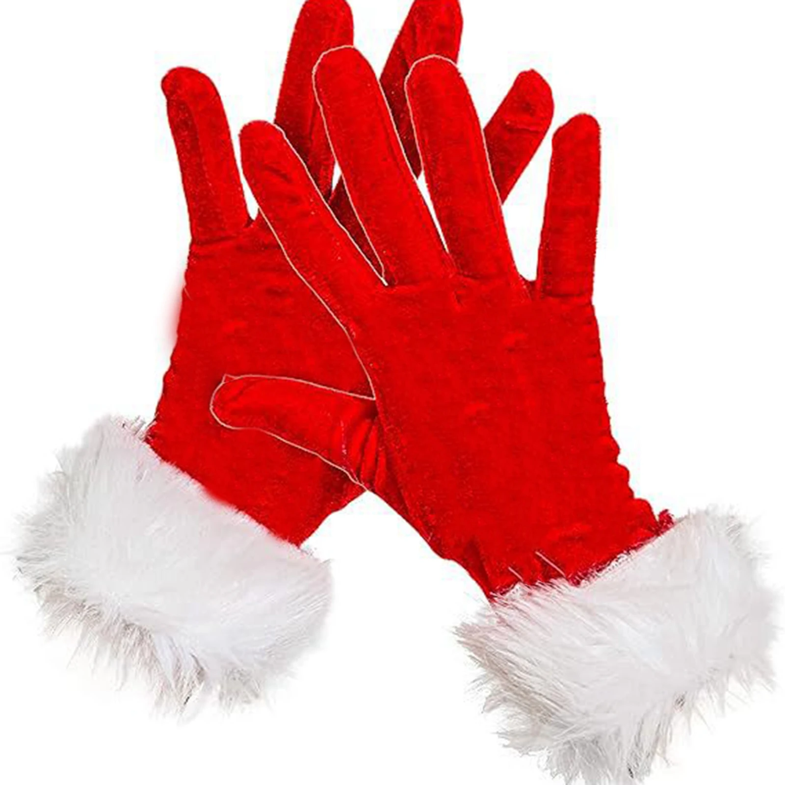Santa Claus Festive Gloves White Fur Fancy Dress Party Short Red Santa Full Finger Gloves Christmas Costume Accessories Mittens