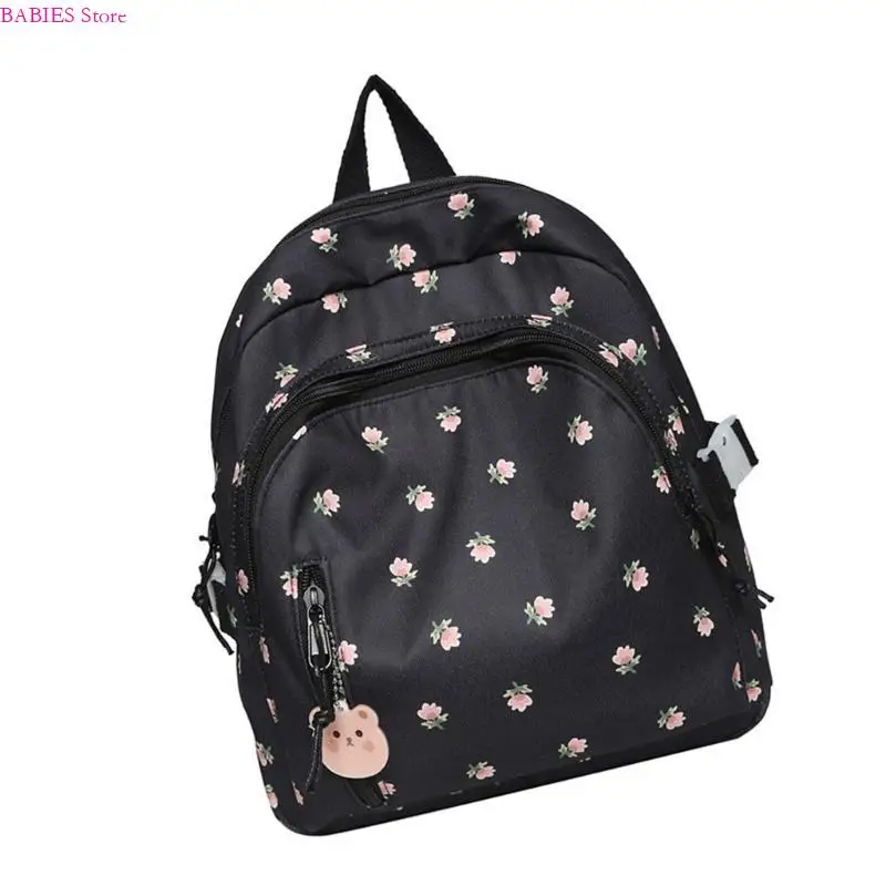 

C9GB Student School Bag Travel Backpack Aesthetic Backpack Flower Print Backpack Korean Styles Casual Daypacks for Girl