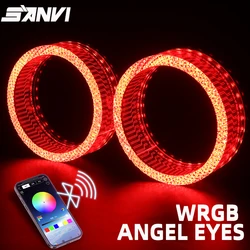 SANVI 2Pcs 5D Bluetooth App Control WRGB Crystal Angel Eyes Mask LED Halo Rings DRL Tuning Light for Projector Lense Install