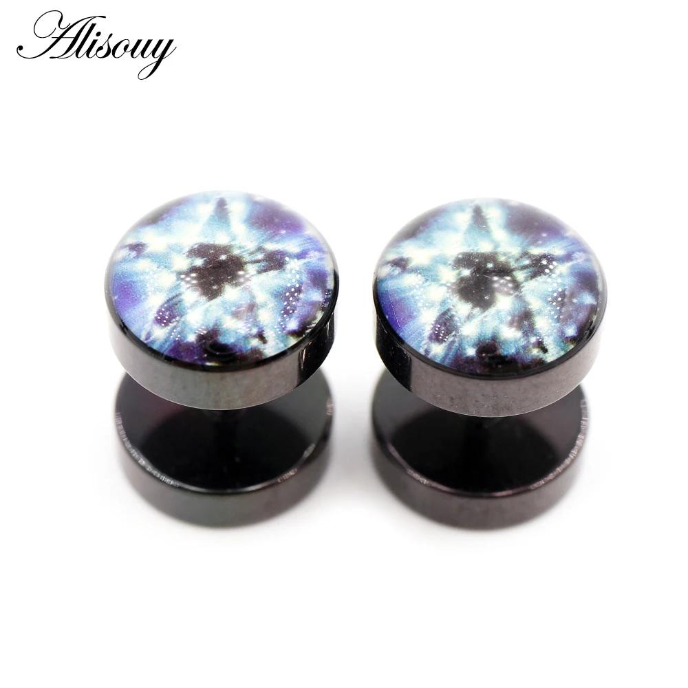 Alisouy 2pcs Earth Star Universe The Milky Way Stainless Steel Men Women Barbell Ear Stud Earring Tragus Helix Piercing Jewelry