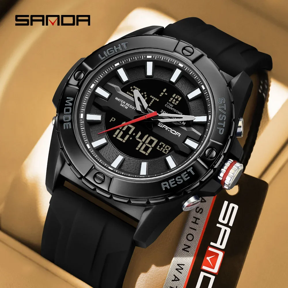 SANDA 5111 G Style Dual Display Men Electronic Watch Chronograph Alarm Digital Clocks Countdown Multifunctional Man Quartz Wrist