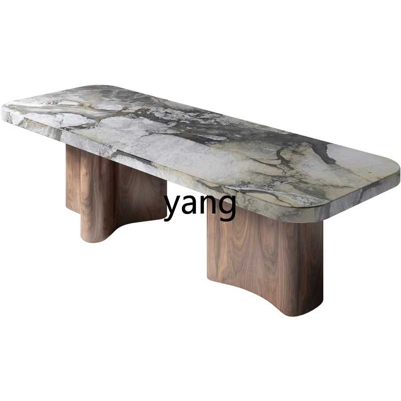 ZL natural marble dining table high-end modern simple villa walnut dining table