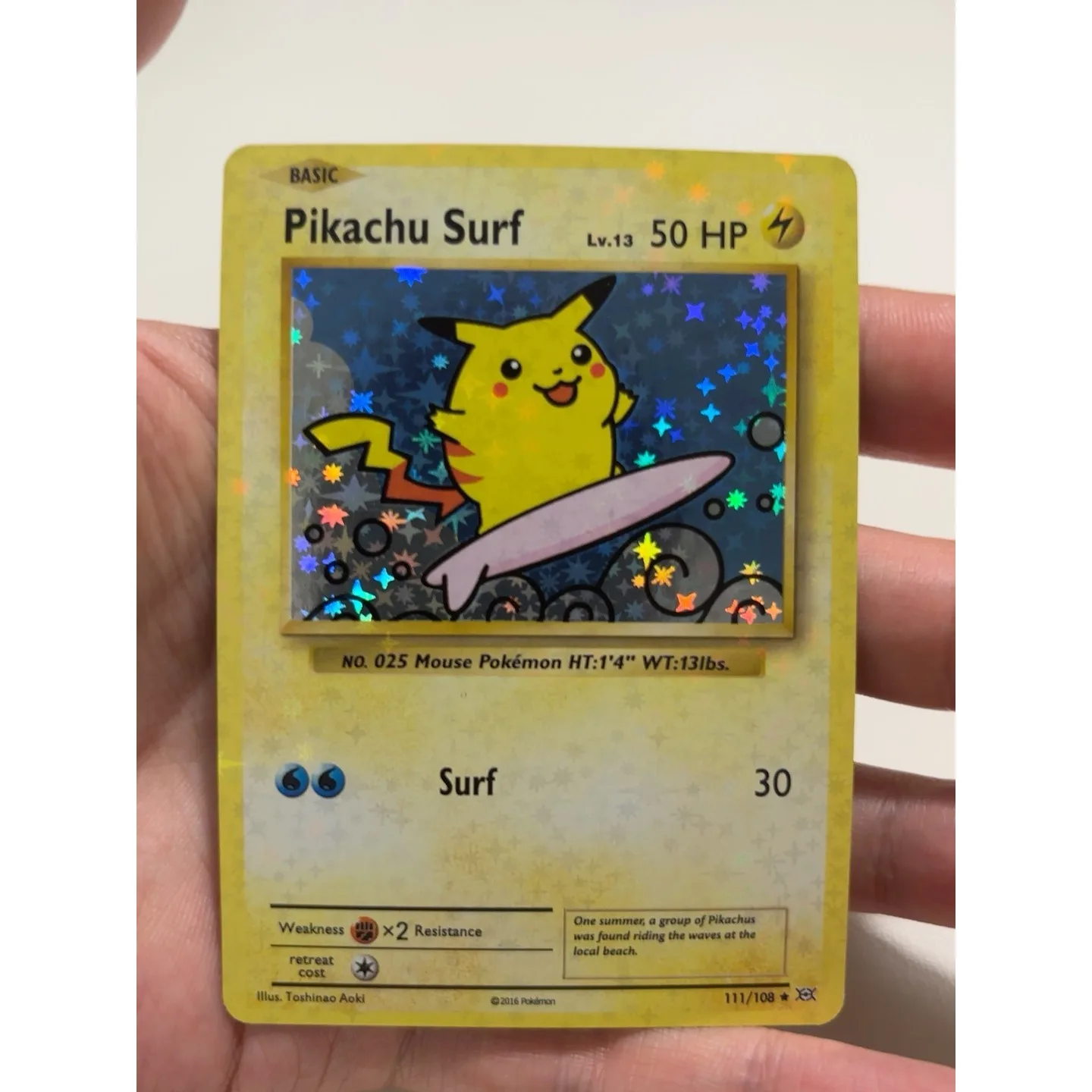 Bricolage 1 pièces/ensemble Pokemon Toshinao Aoki Pikachu Surf 111/108 auto-contrôle recueillir Signature commerce carte Flash Anime dessin animé cadeau