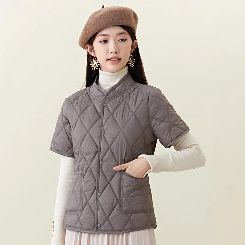 

Women's down Cotton Vest ort Lightweight Svel Stand Collar Warm Fitting Autumn Winter New Sle Faion Commute Wear