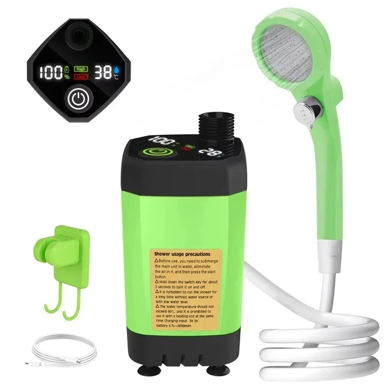 

Customizable Camping Shower Pump RV Outdoor Shower Kit Camp Shower w/Full Screen Intelligent Digital Display Adjustable 9000mAh