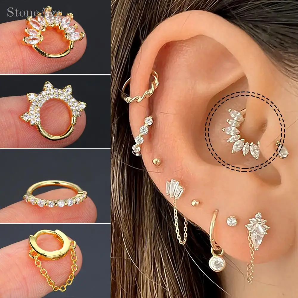 New Y2k Ear Piercing Helix Daith Tragus Hoop Earrings for Women Girls 1pc Gold Color Zirconia Cartilage Earing Girlish Jewelry