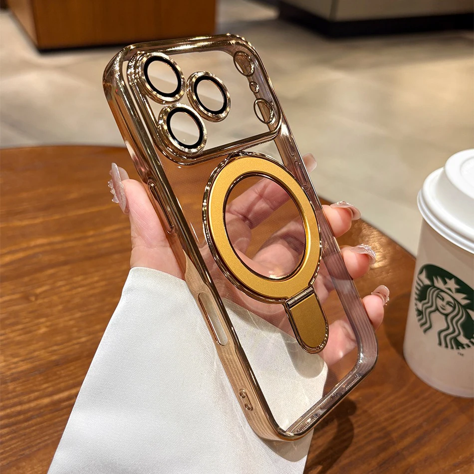 Para iphone 17 Air funda chapada Magsafe funda con soporte magnético para iPhone 17 16 Pro 13 12 Max 15 14 16 Plus 17PRO transparente Cove