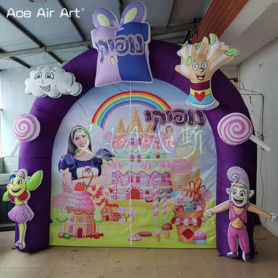 Purple Inflatable Arch with Door Curtain for Kindergarten Activities, Candy Air Blown Archway, New Design