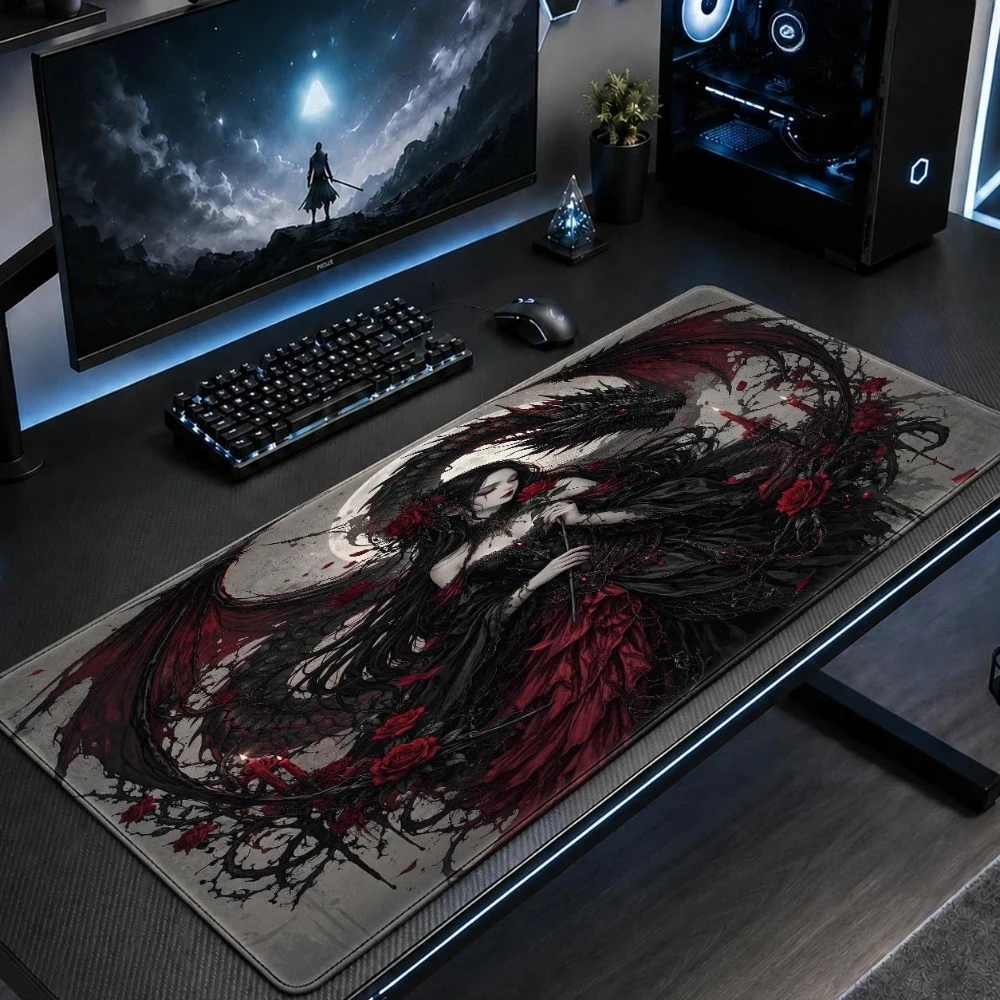 Gothic Vampire Princess and Crimson Dragon Mouse Pad - Dark Fantasy Desktop Pad, Suitable for Horror Games desk accessories
