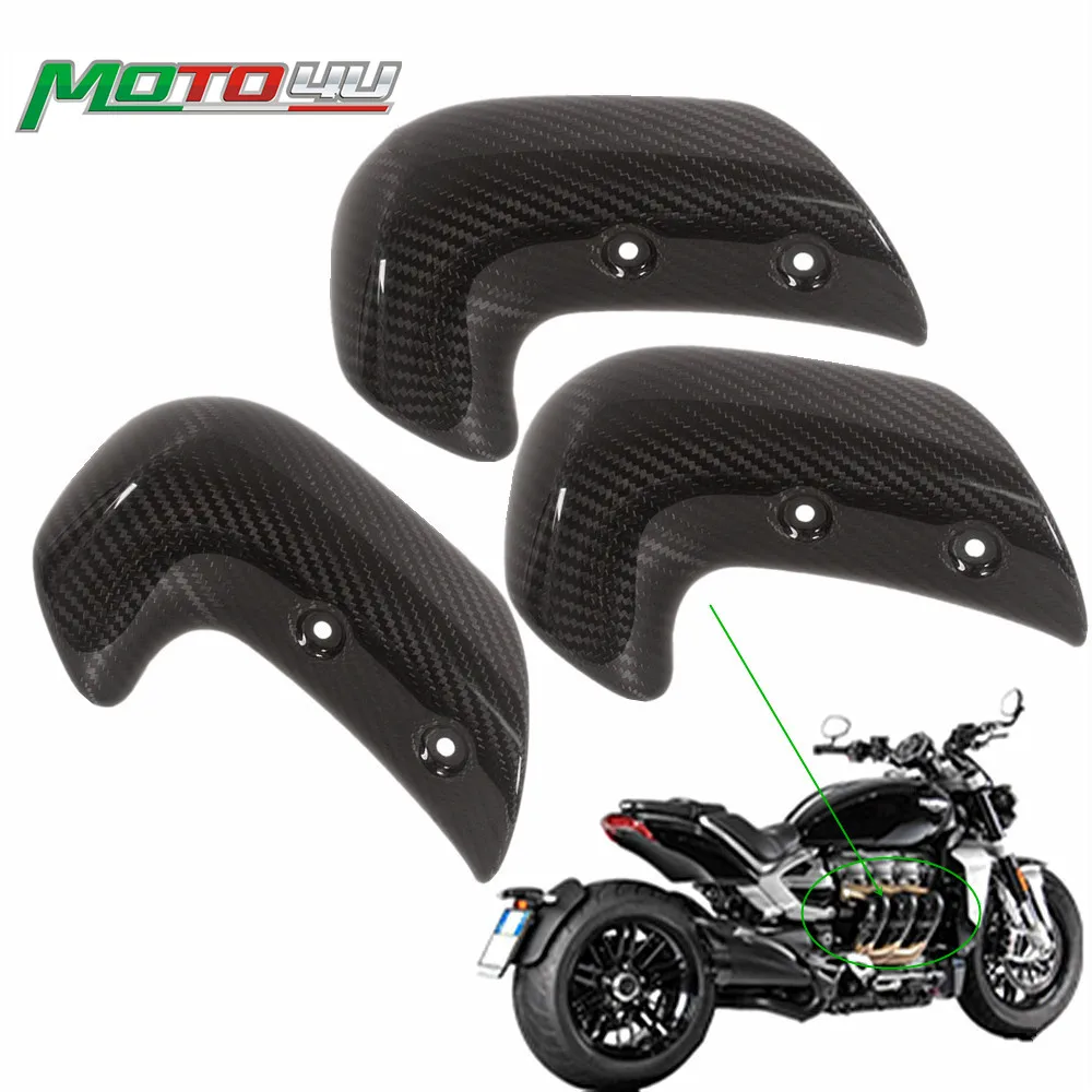 3PCS For Triumph Rocket III Rocket3 2020 2021 2022 2023 Full Carbon Fiber Exhaust Heat Shield Motorcycle Accessories Cover Twill