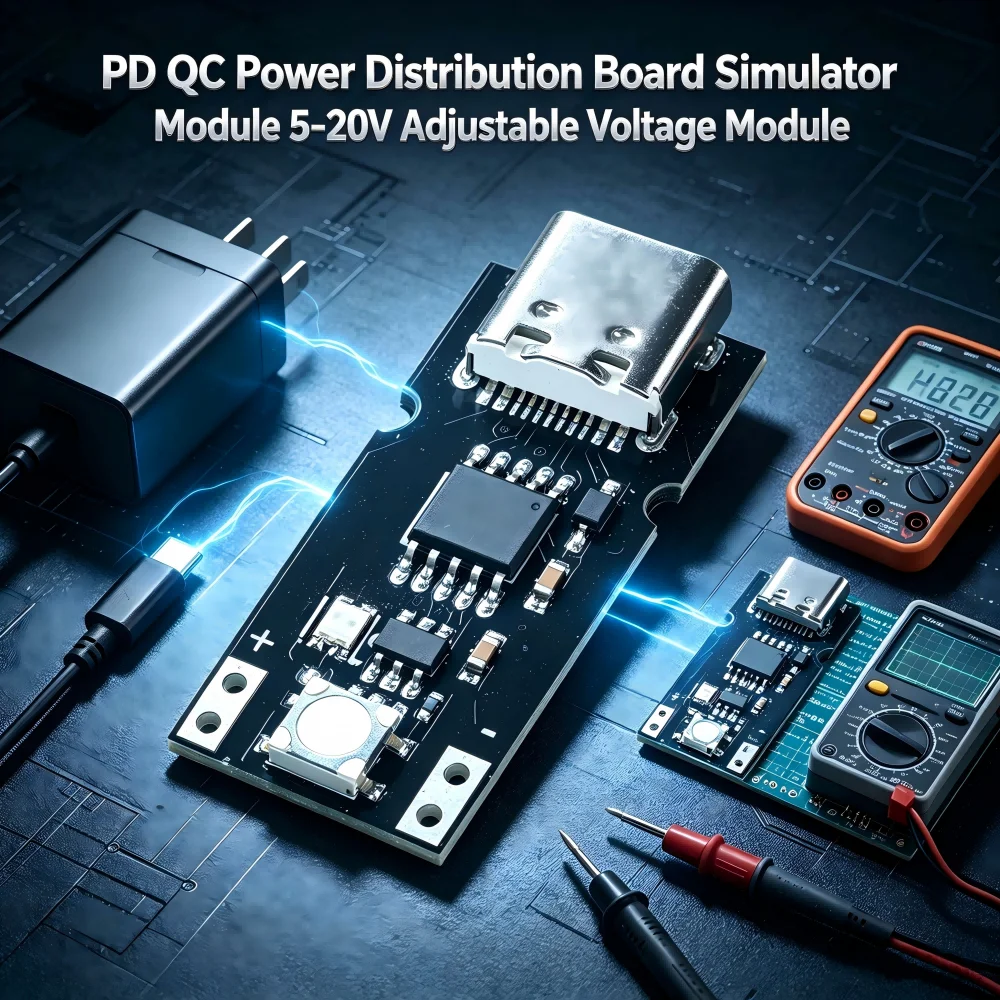 PD QC Power Supply Distribution Board Simulator Module 5-20V Adjustable Voltage with Integer and Decimal Setting & Polling Test