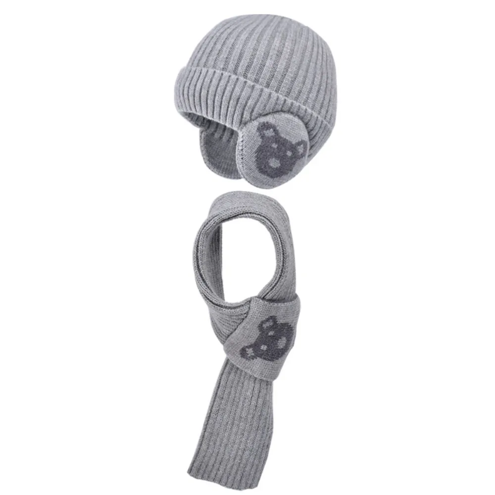 

Fashion Fleece Lined Kids Winter Hat Scarf Set Ear Protection Beanie Cap Windproof Cartoon Bear Pullover Cap for Children