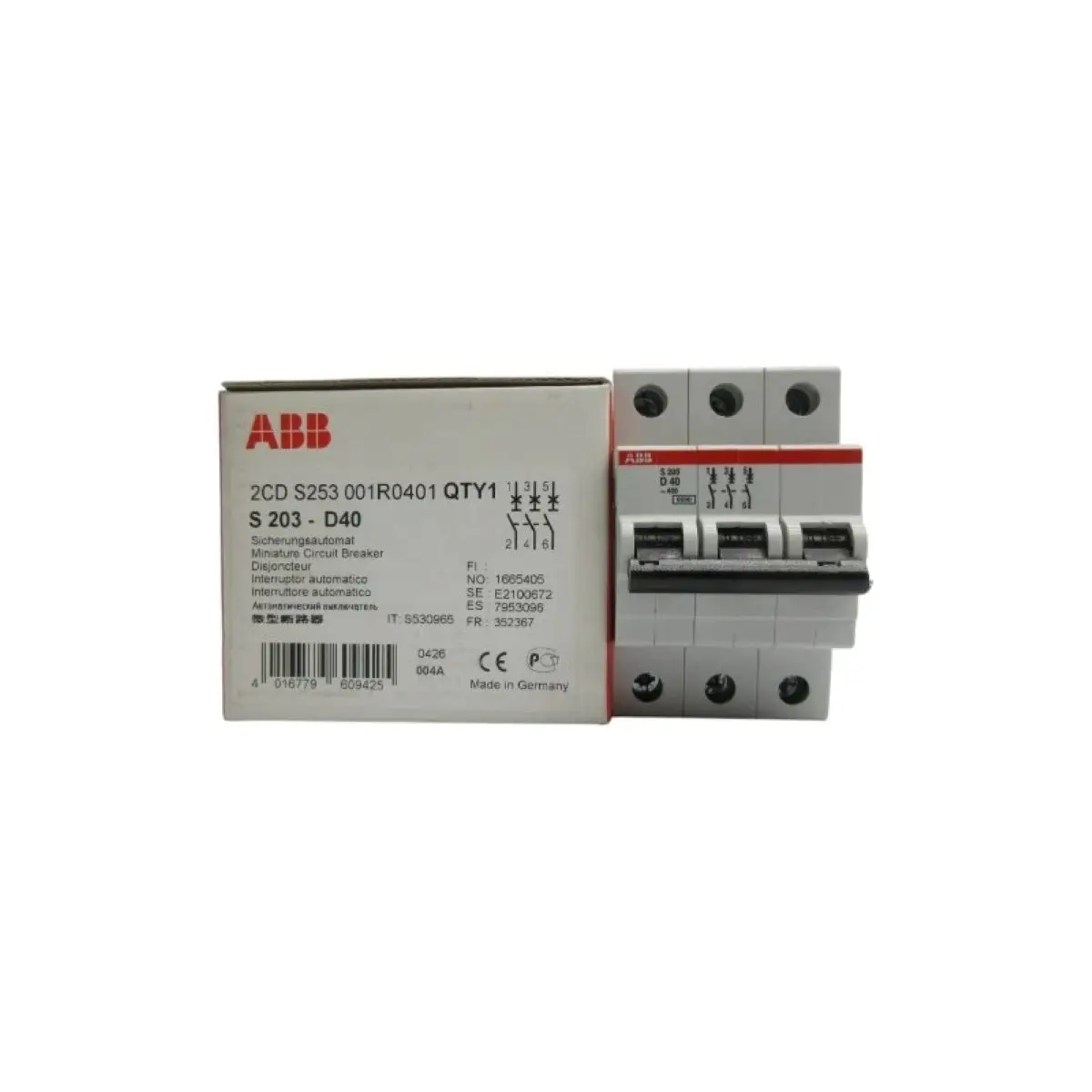 

10113757 S203-D40 2CDS253001R0401 Miniature Circuit Breaker - 3P - D - 40 A