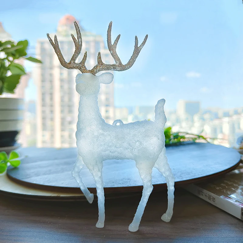 Plastic Crystal Flash Deer Christmas Forest Elk Dessert Table Decor Christmas tree Ornaments Home Kid Naviidad Gift Shop Display