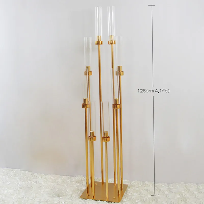 Multi Head Golden Wedding Decor Road Guide Reed Light Acrylic Transparent Candlestick Home Party Table Centerpiece Decor