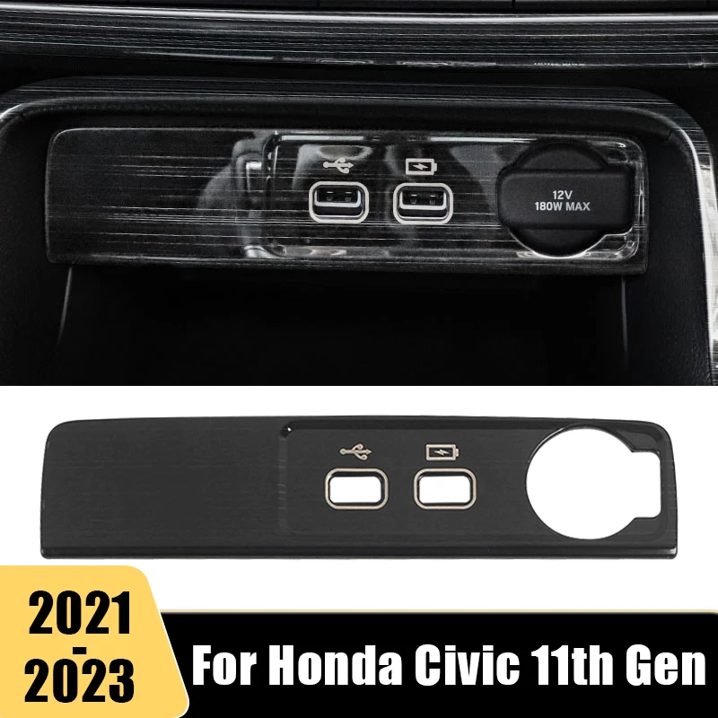 

For Honda Civic 11th Gen 2021 2022 2023 Car Interior USB Port Decoration Panel Cover Front Row Charger Socket Trim Accessories