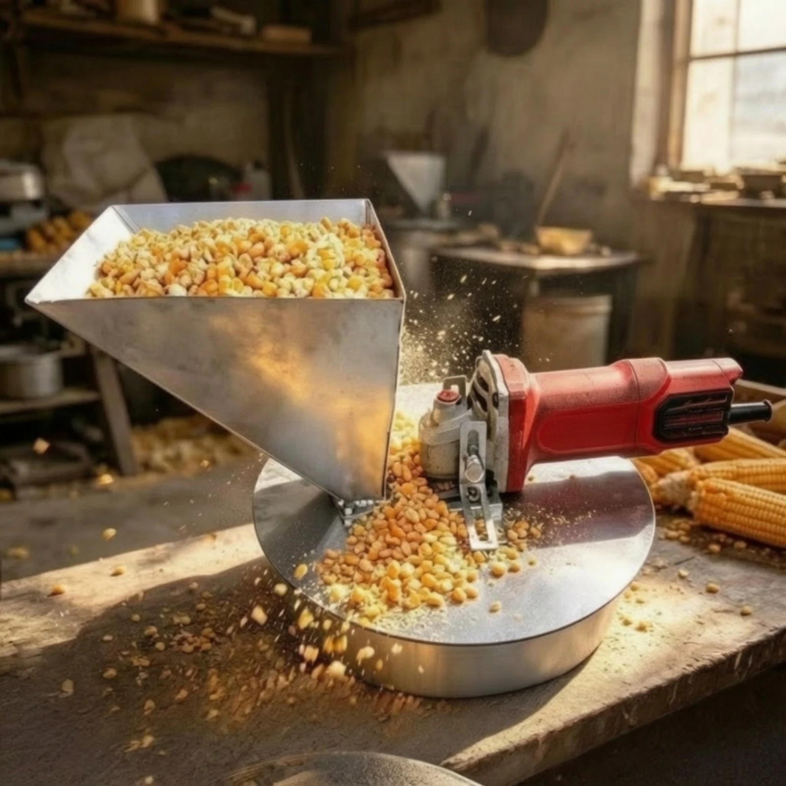 Angle Grinder Crusher Attachment Stable Grain Crusher with Hopper Kit Heavy-Duty Adapter Wear-Resistant for Farmers, Farms, Home